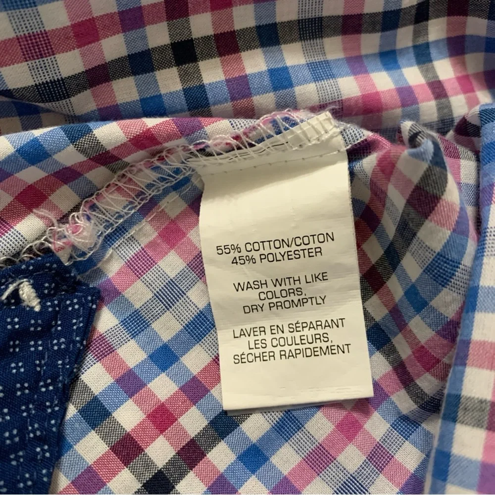 Van Heusen Shirt Men's XXL Classic Fit Long Sleeve Flip Cuff Button Up Pink Blue